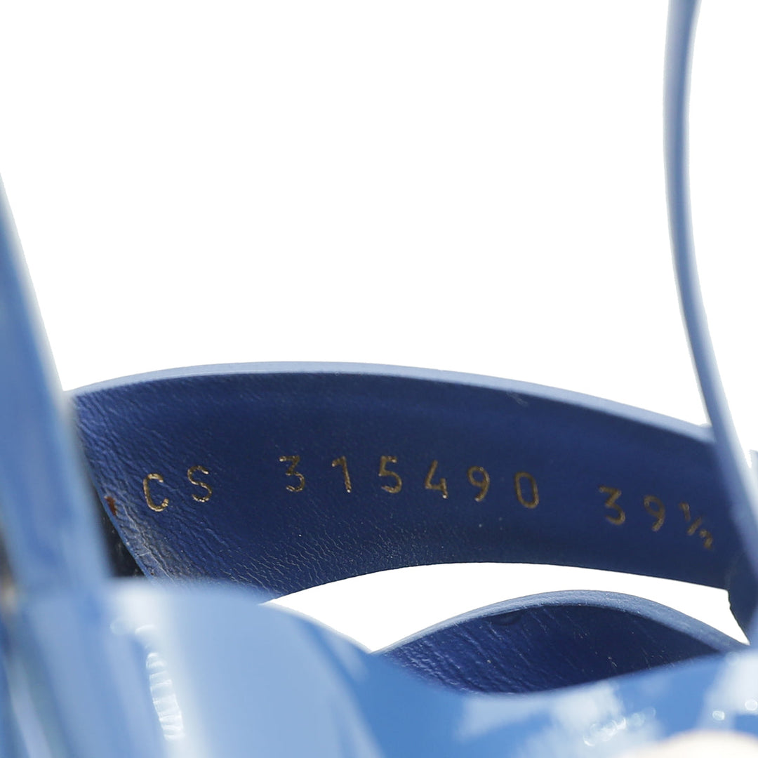 YSL Blue Mid Heel Tribute Sandals 39.5