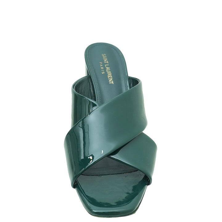 YSL Dark Green Loulou Criss Cross Sandals 39.5