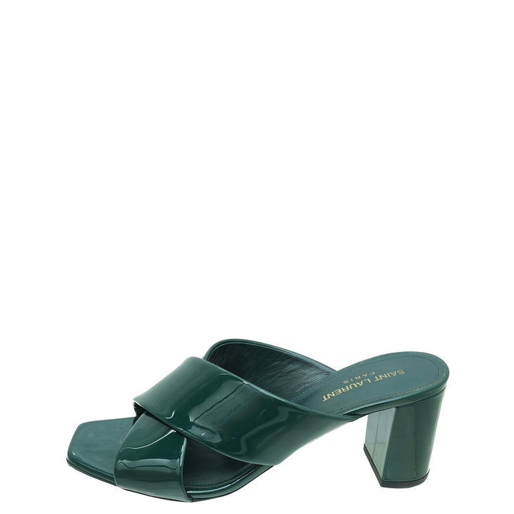 YSL Dark Green Loulou Criss Cross Sandals 39.5