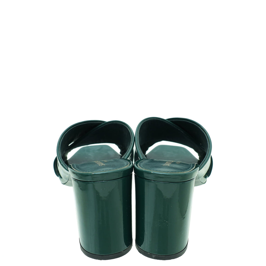 YSL Dark Green Loulou Criss Cross Sandals 39.5