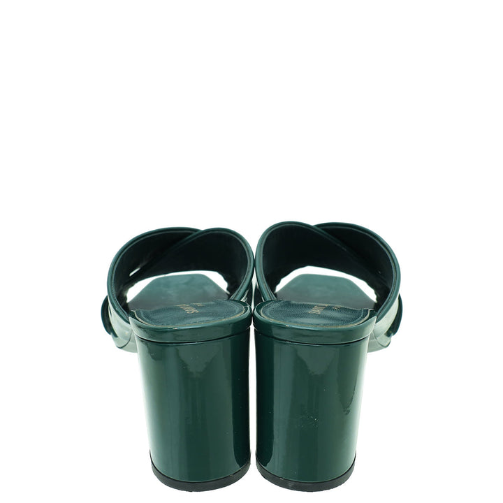 YSL Dark Green Loulou Criss Cross Sandals 39.5