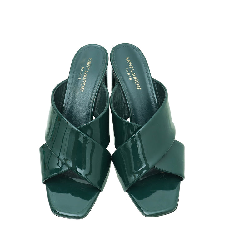 YSL Dark Green Loulou Criss Cross Sandals 39.5