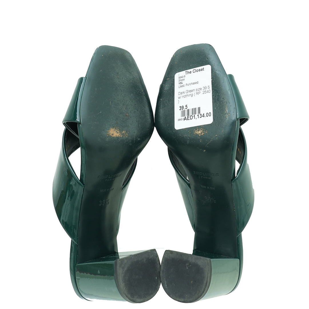 YSL Dark Green Loulou Criss Cross Sandals 39.5