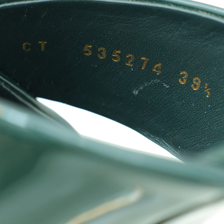 YSL Dark Green Loulou Criss Cross Sandals 39.5