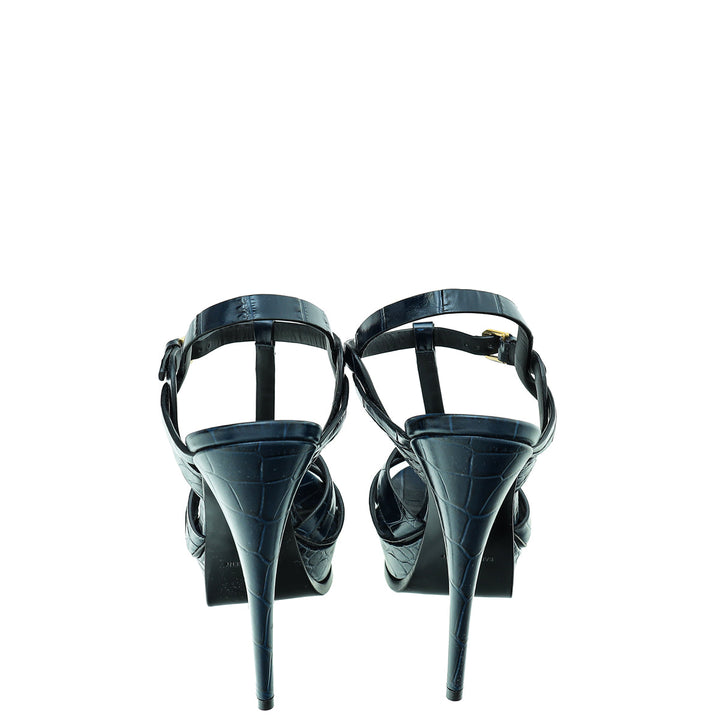 YSL Blue Croc Embossed High Heeled Tribute Sandals 39