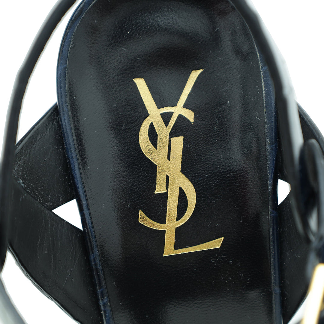 YSL Blue Croc Embossed High Heeled Tribute Sandals 39