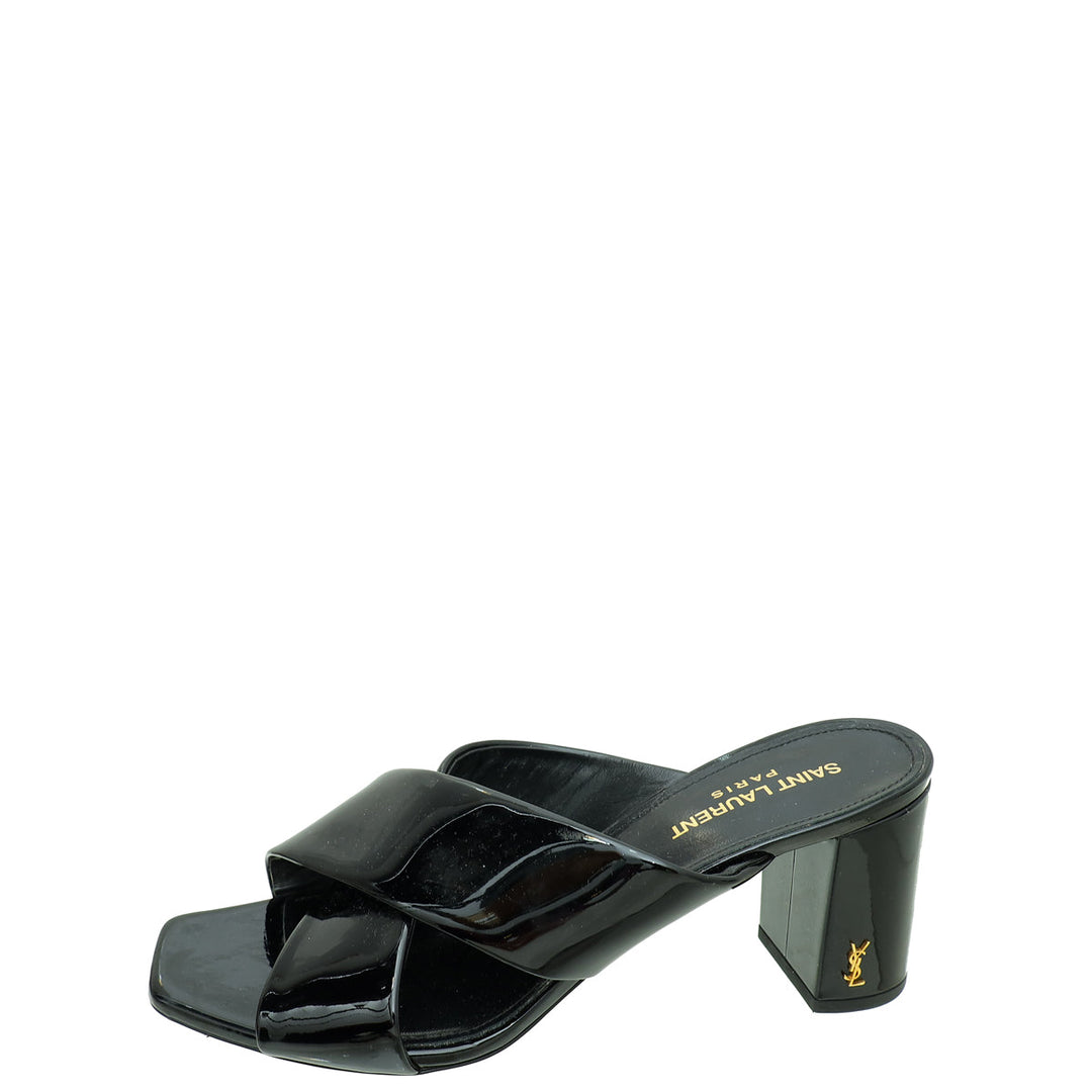 YSL Black Loulou Criss Cross Mules 39