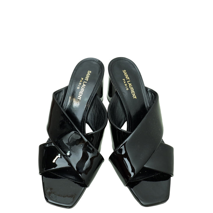 YSL Black Loulou Criss Cross Mules 39