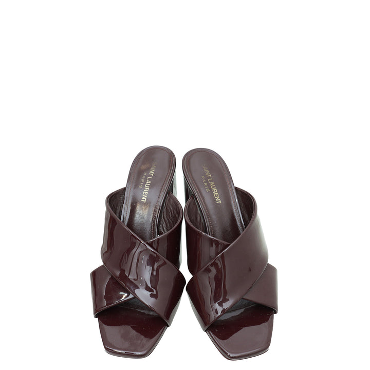 YSL Burgundy Loulou Criss Cross Sandals 39