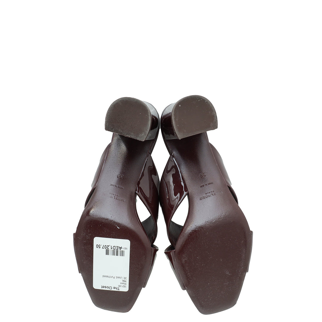 YSL Burgundy Loulou Criss Cross Sandals 39