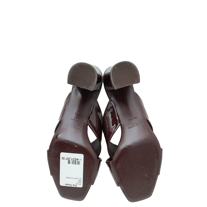 YSL Burgundy Loulou Criss Cross Sandals 39