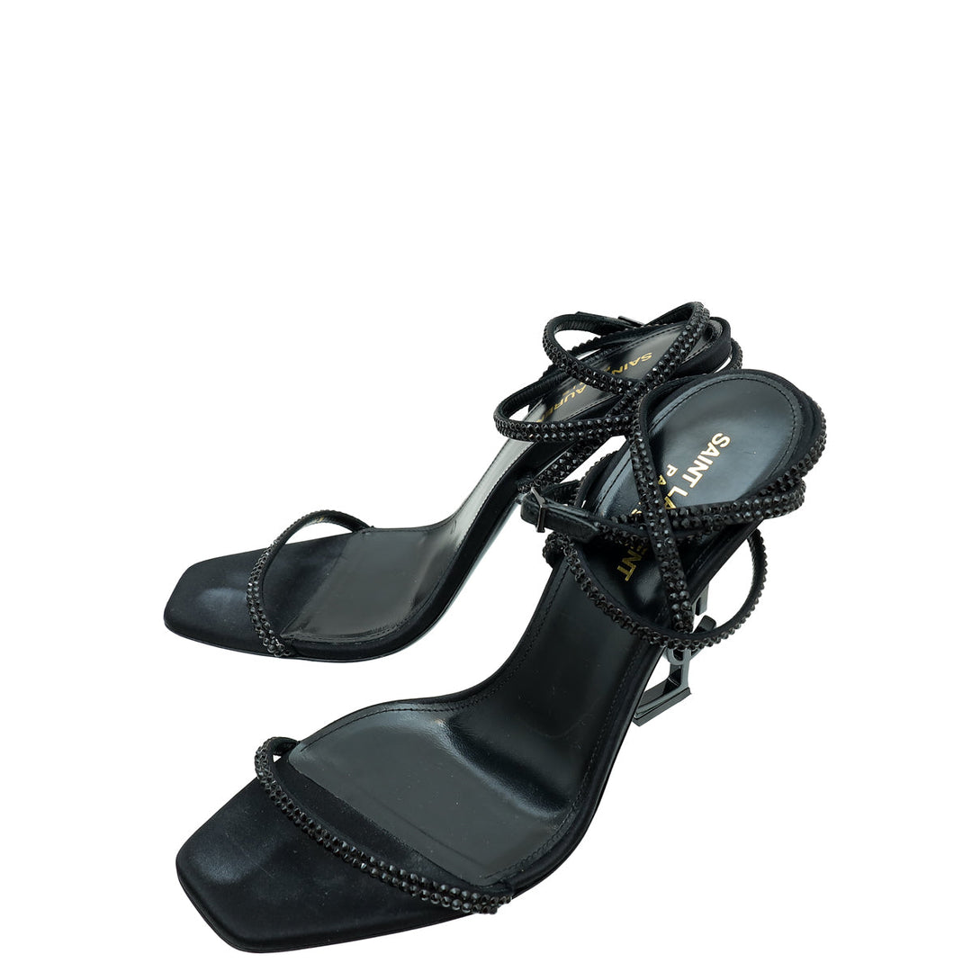 YSL Black Satin Opyum Embellished Crystal Sandal 39