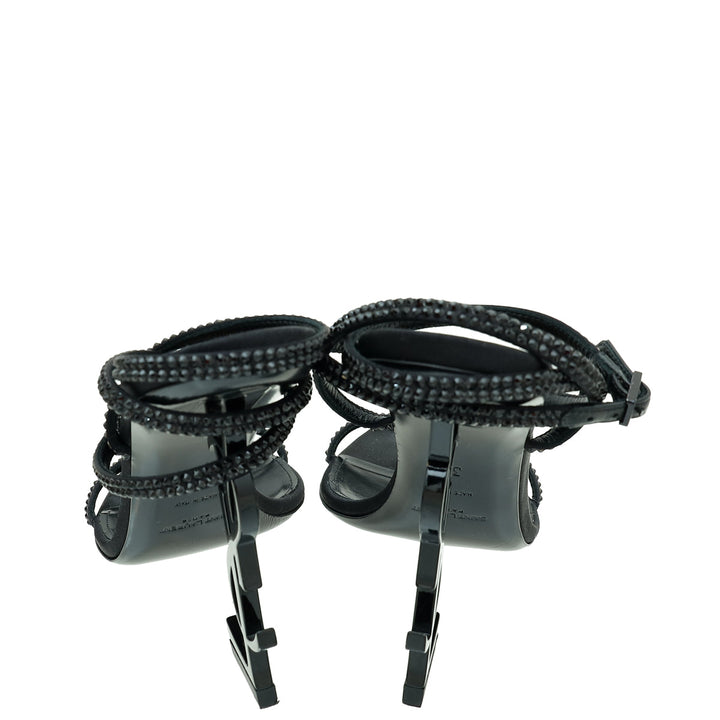 YSL Black Satin Opyum Embellished Crystal Sandal 39