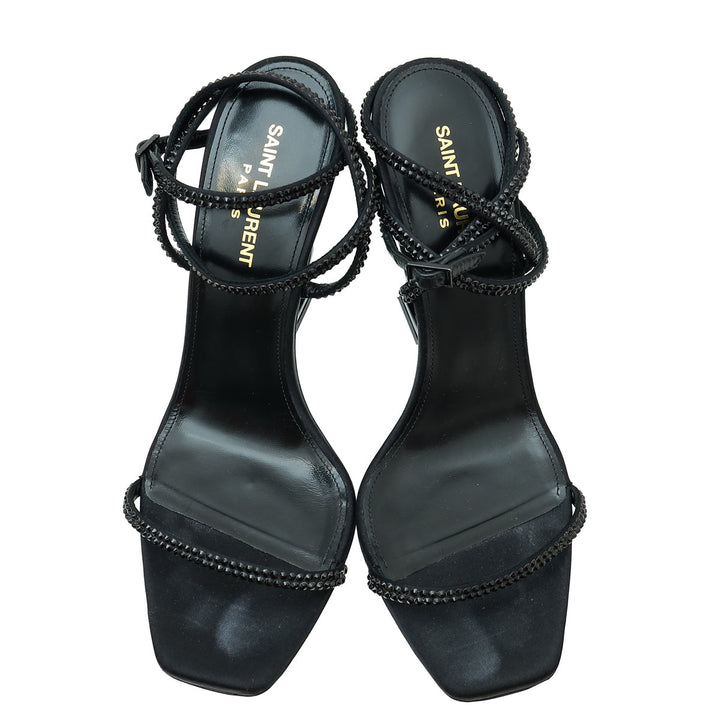 YSL Black Satin Opyum Embellished Crystal Sandal 39