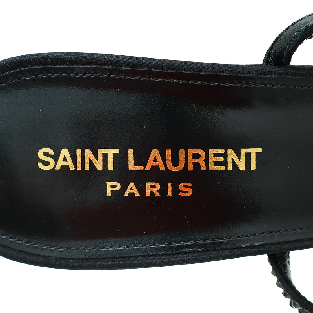 YSL Black Satin Opyum Embellished Crystal Sandal 39