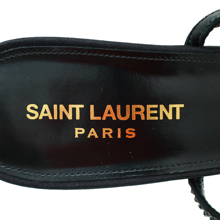 YSL Black Satin Opyum Embellished Crystal Sandal 39