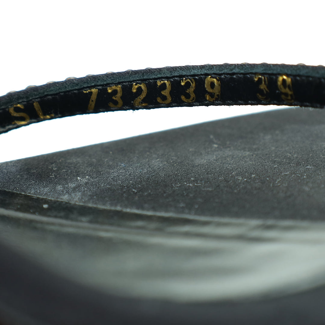 YSL Black Satin Opyum Embellished Crystal Sandal 39