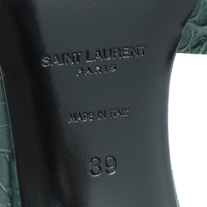YSL Green Croc Embossed Tribute Heeled Mules 39