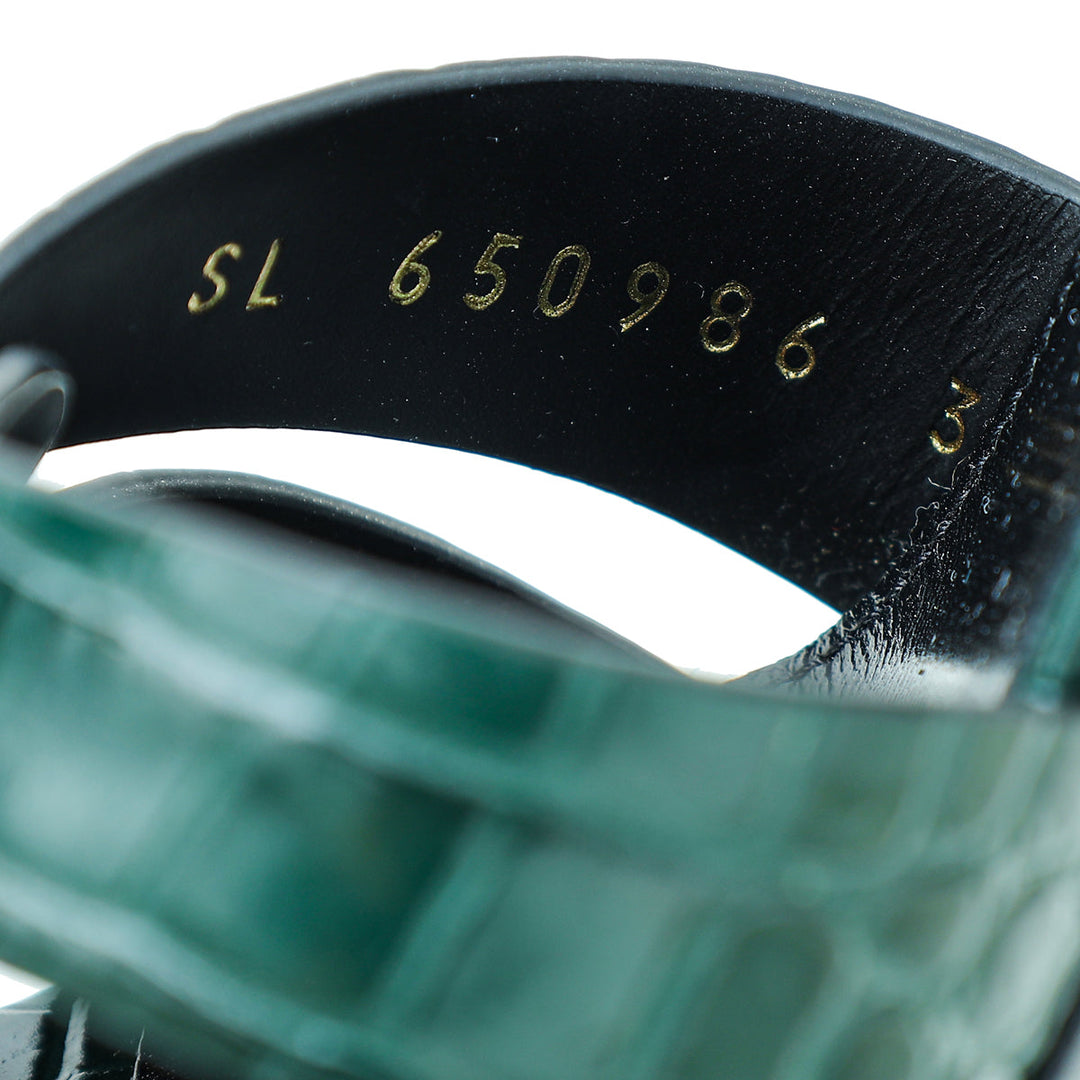 YSL Green Croc Embossed Tribute Heeled Mules 39