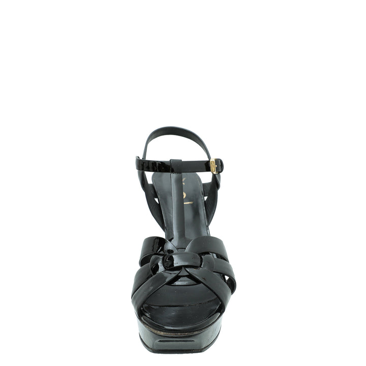 YSL Black Mid Heel Tribute Sandals 39