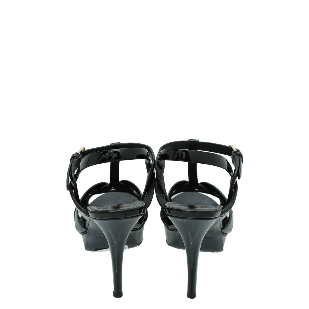 YSL Black Mid Heel Tribute Sandals 39