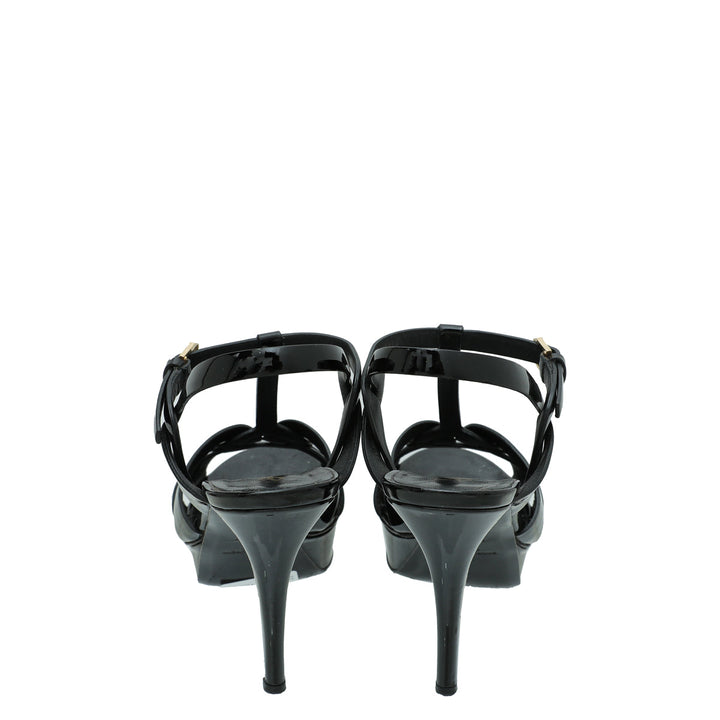 YSL Black Mid Heel Tribute Sandals 39