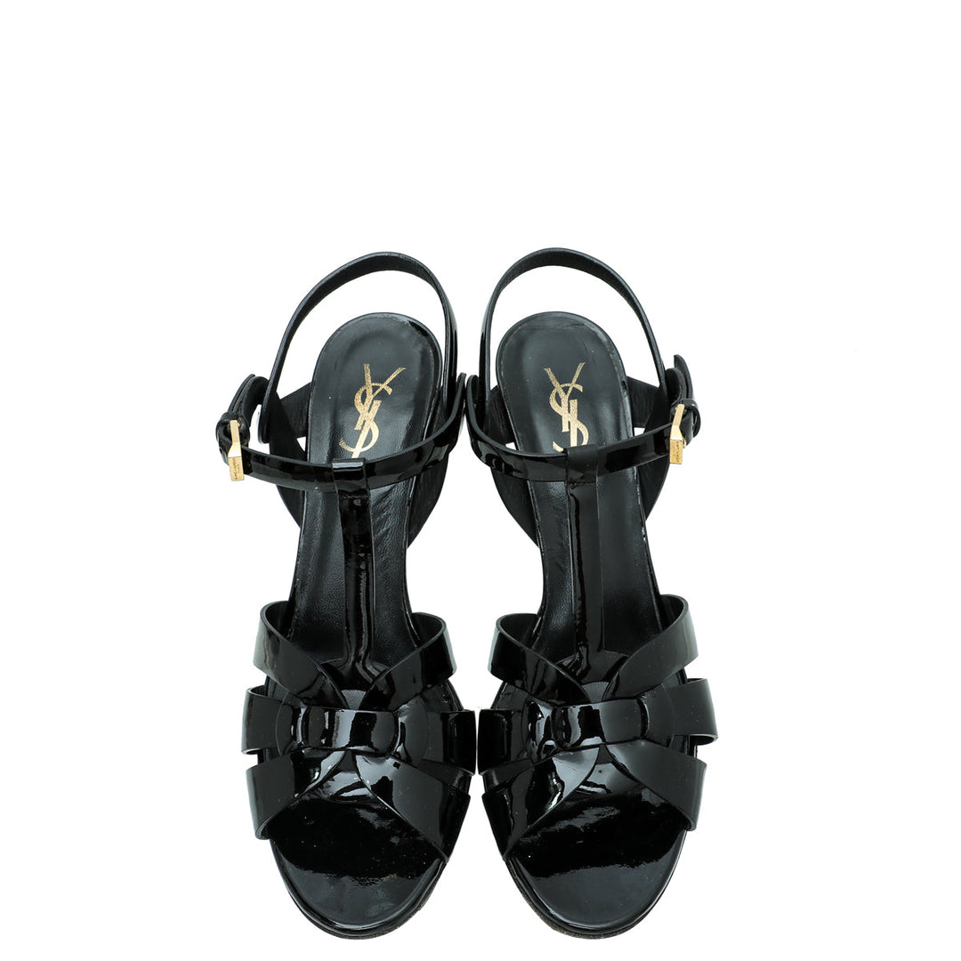 YSL Black Mid Heel Tribute Sandals 39