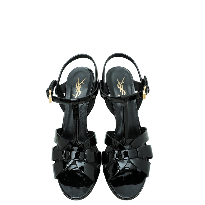 YSL Black Mid Heel Tribute Sandals 39