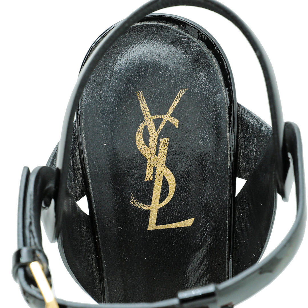 YSL Black Mid Heel Tribute Sandals 39
