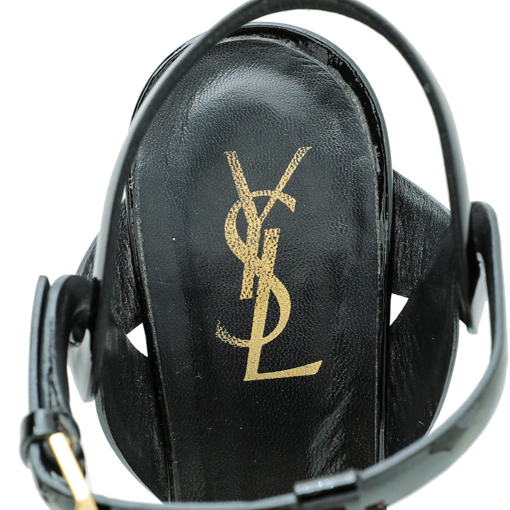 YSL Black Mid Heel Tribute Sandals 39