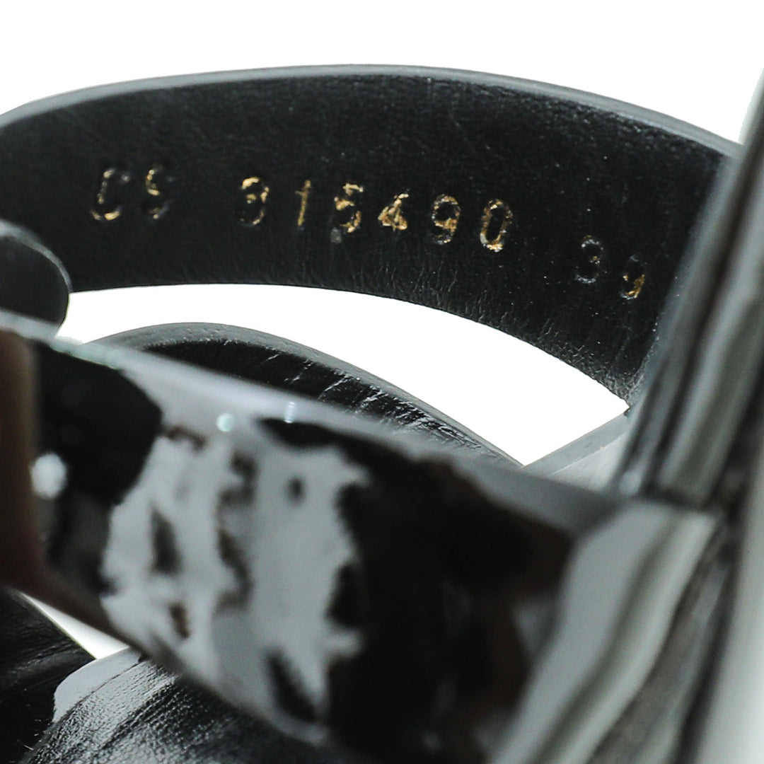 YSL Black Mid Heel Tribute Sandals 39
