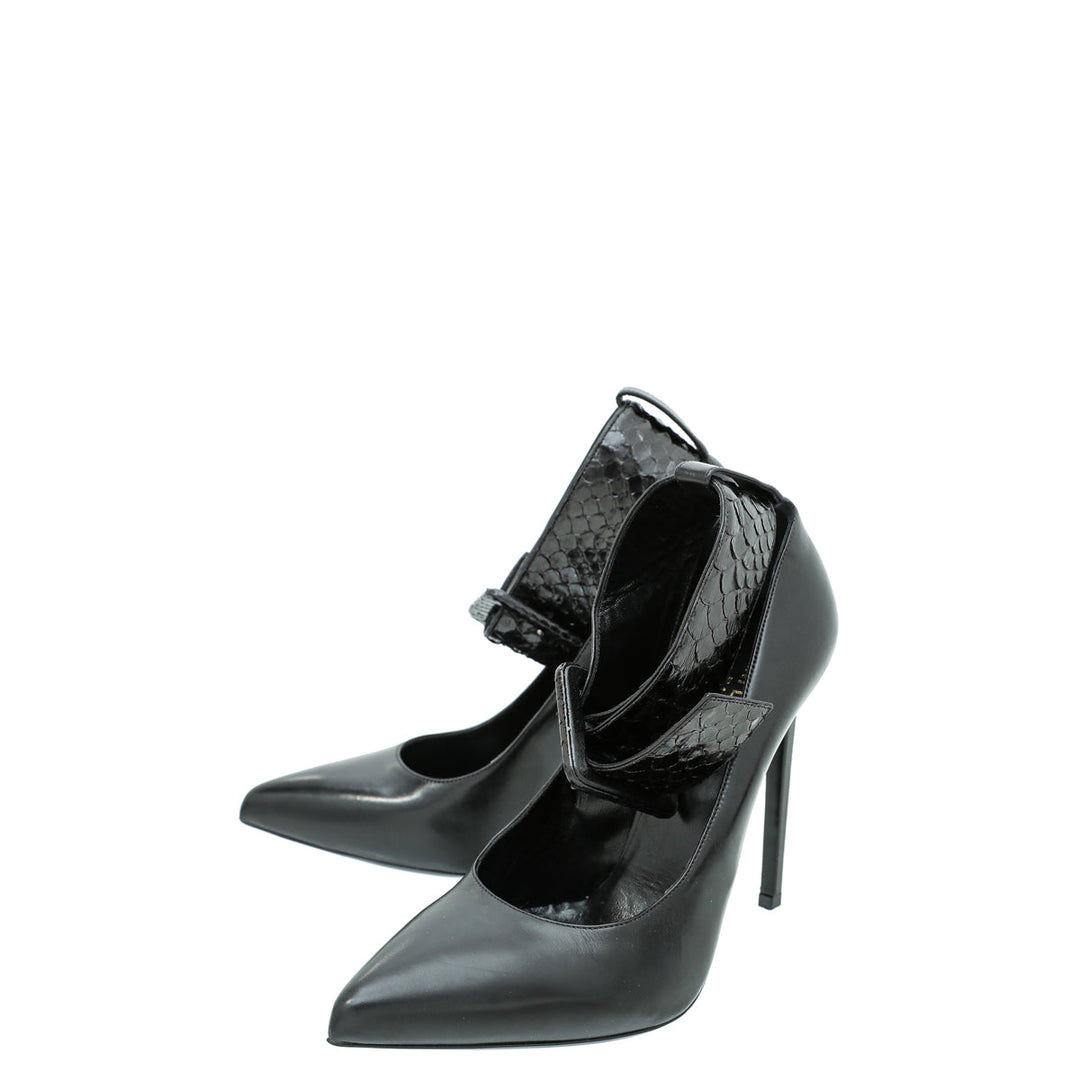 YSL Black Escarpin Ankle Strap Pump 39