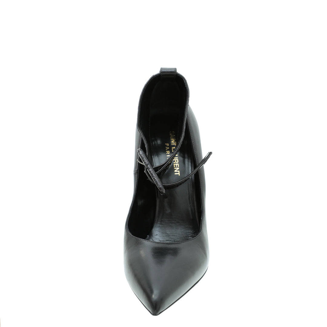 YSL Black Escarpin Ankle Strap Pump 39