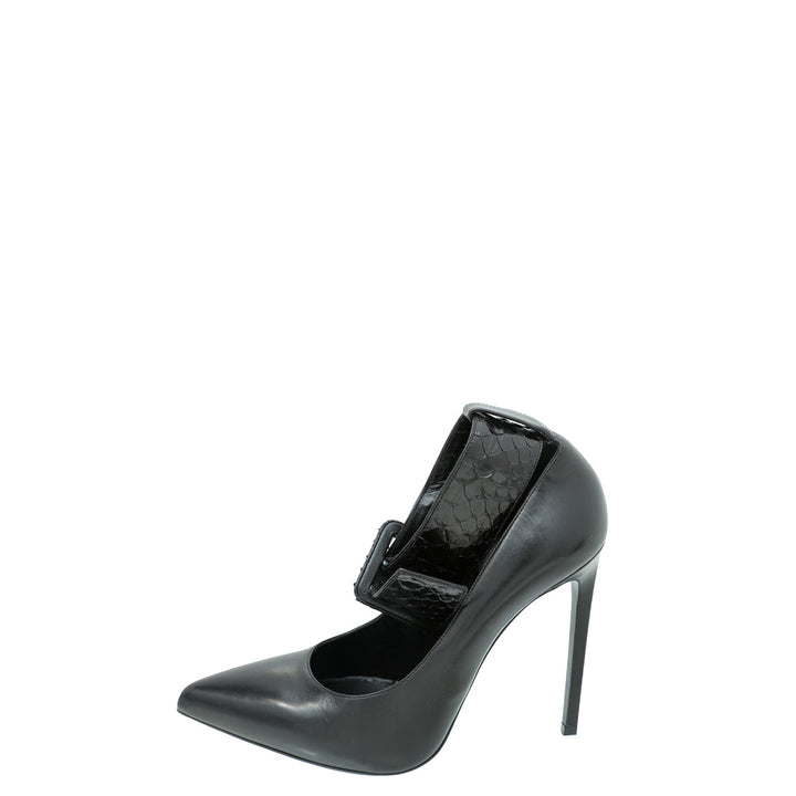 YSL Black Escarpin Ankle Strap Pump 39