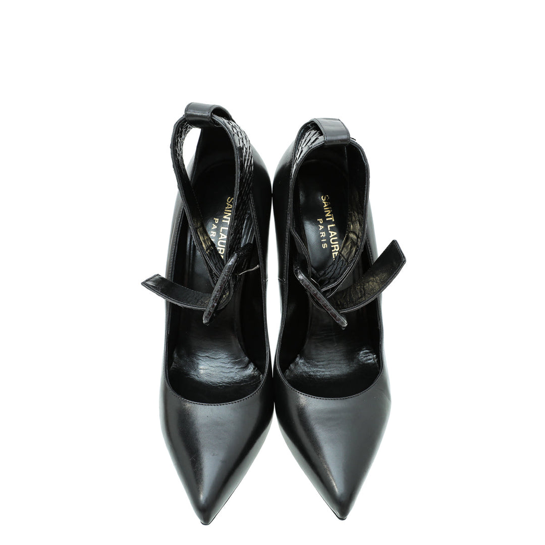 YSL Black Escarpin Ankle Strap Pump 39