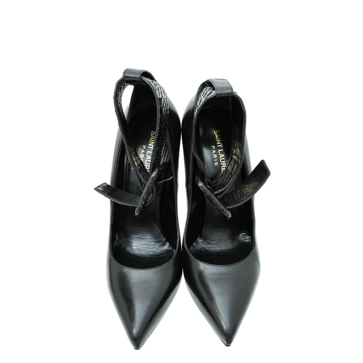 YSL Black Escarpin Ankle Strap Pump 39