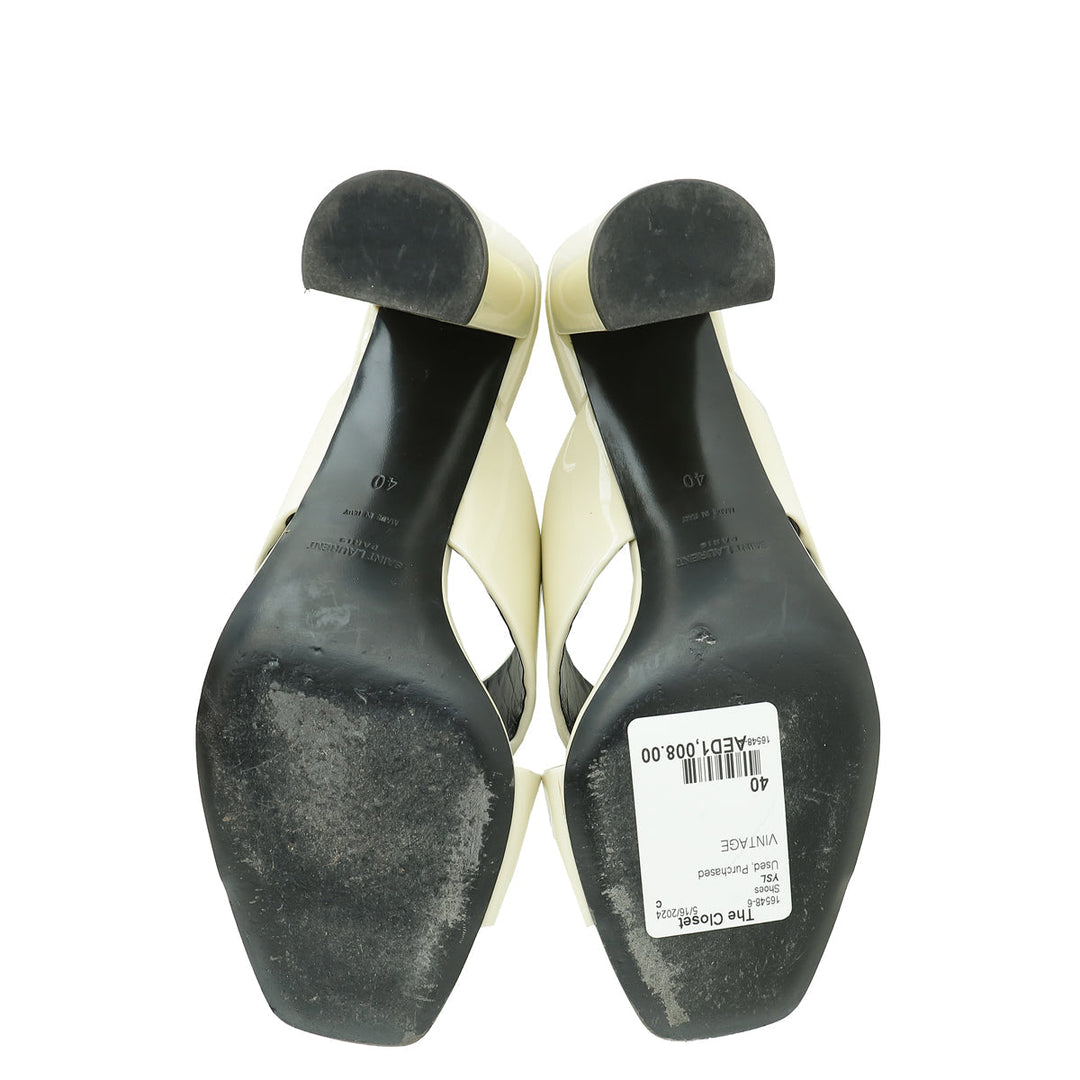 YSL Vintage White Loulou Criss Cross Mules 40