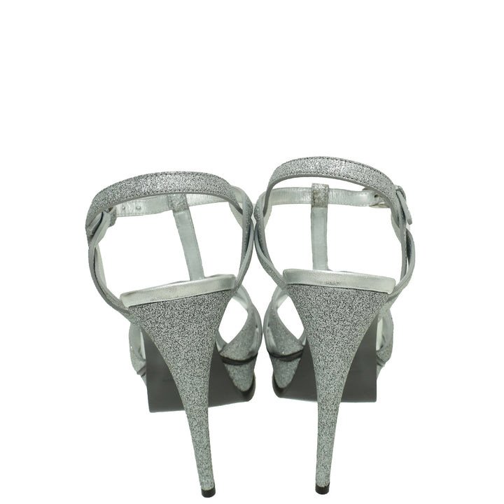 YSL Silver Glitter Tribute Moon Sandal 40