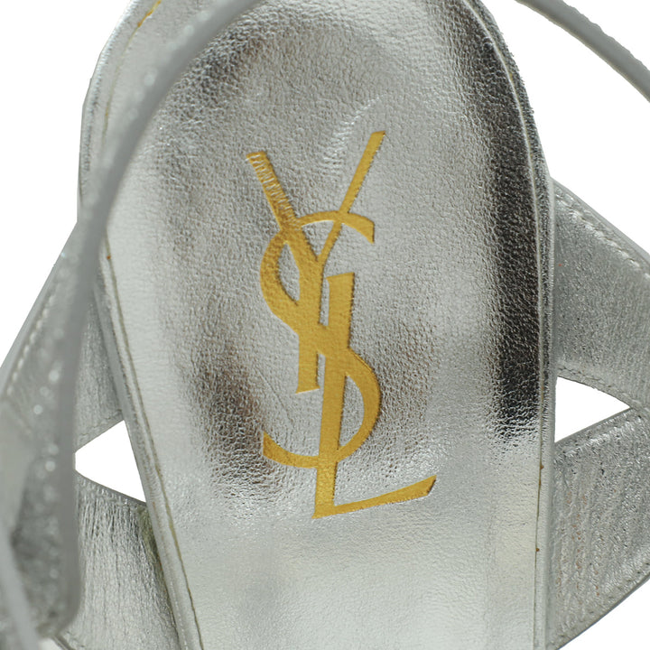 YSL Silver Glitter Tribute Moon Sandal 40