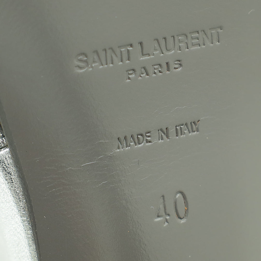 YSL Silver Glitter Tribute Moon Sandal 40