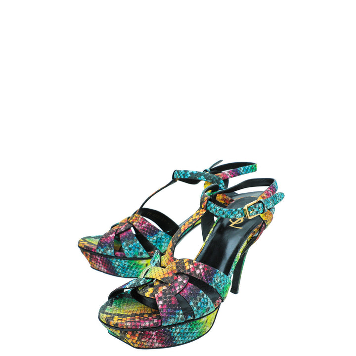 YSL Multicolor Python Print Tribute Sandal 41