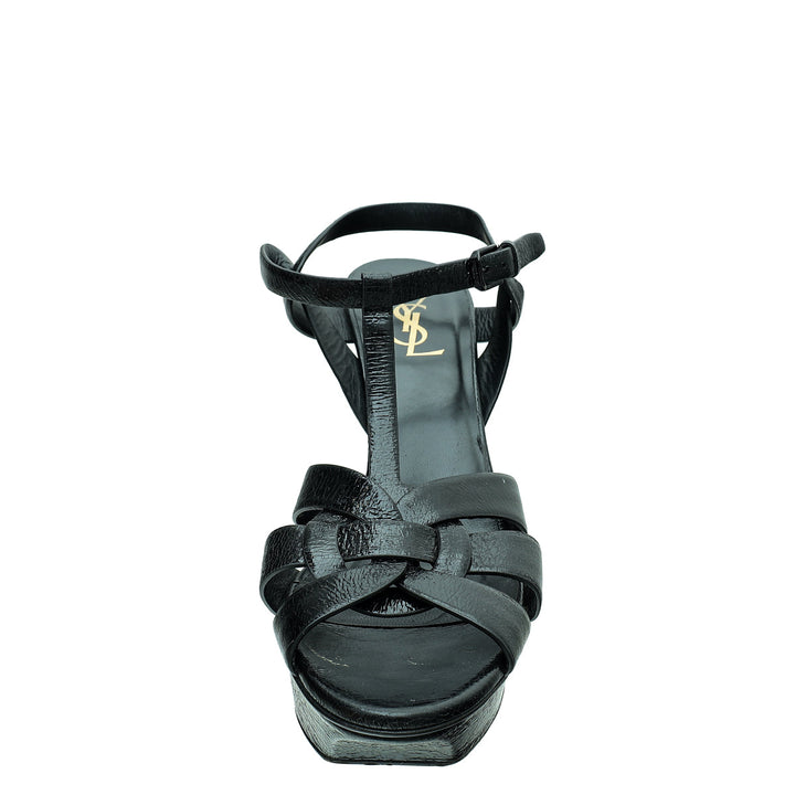 YSL Black Mid Heel Tribute Sandals 41