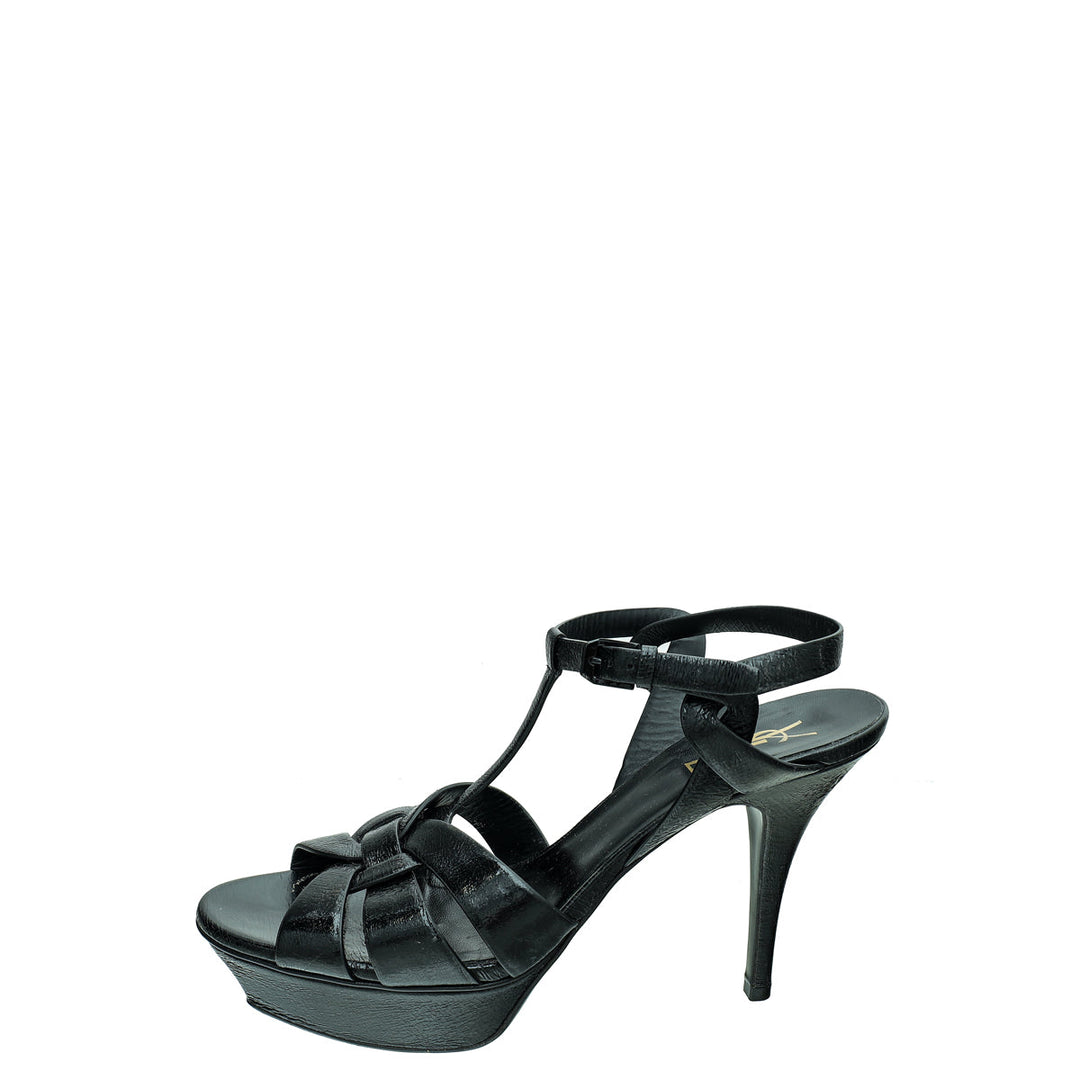 YSL Black Mid Heel Tribute Sandals 41