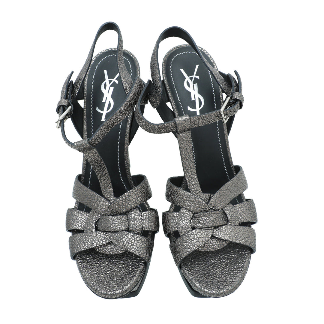 YSL Metallic Asphalt Tribute Sandal 38