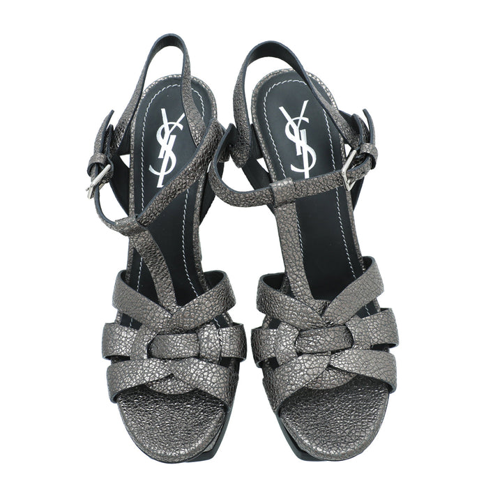 YSL Metallic Asphalt Tribute Sandal 38
