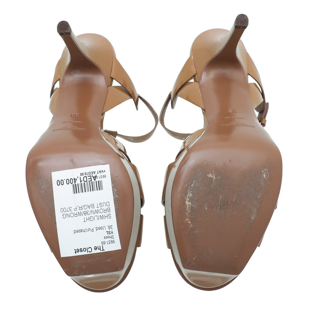 YSL Light Brown Tribute High Heel Sandals 38