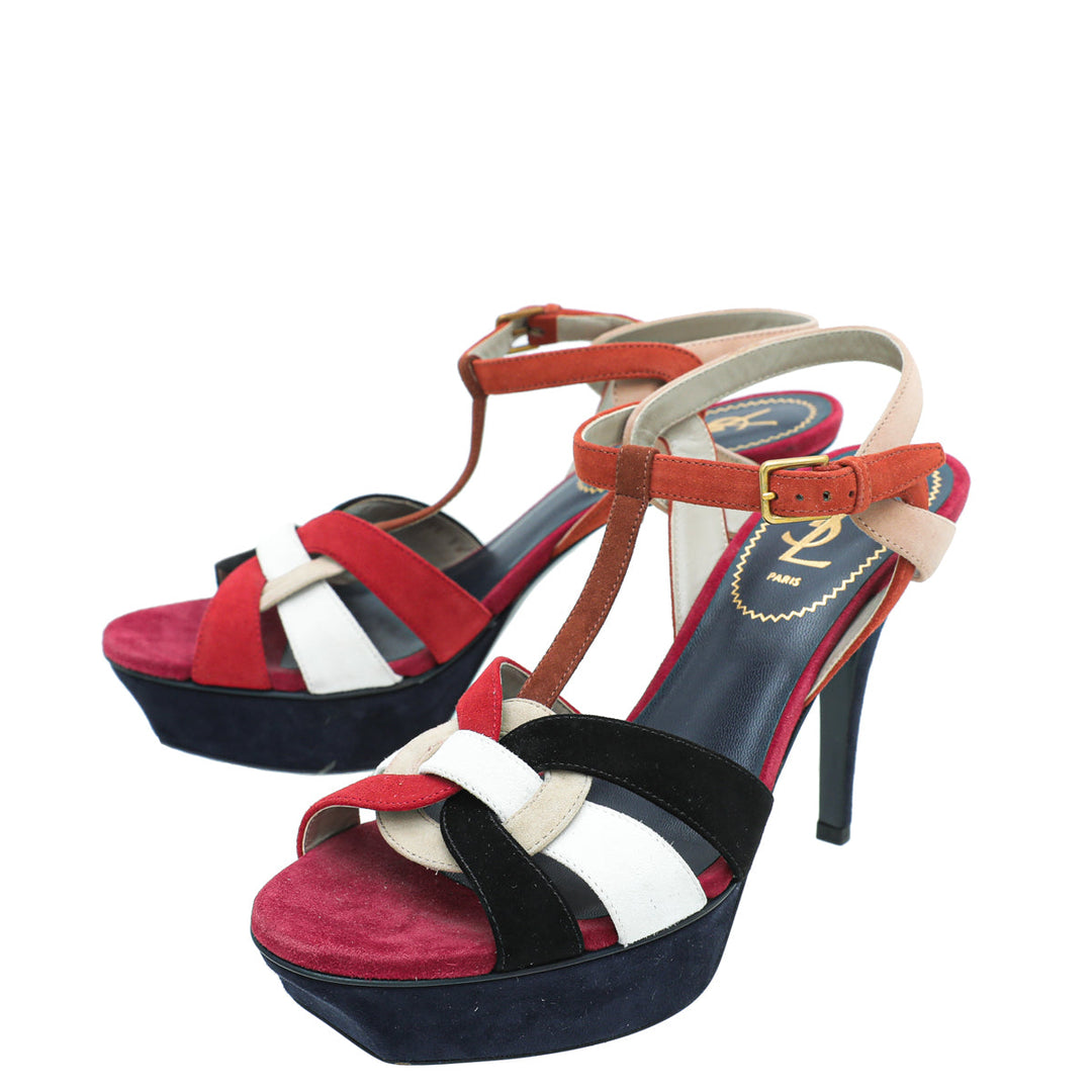 YSL Multicolor Suede Tribute Platform Sandal 38