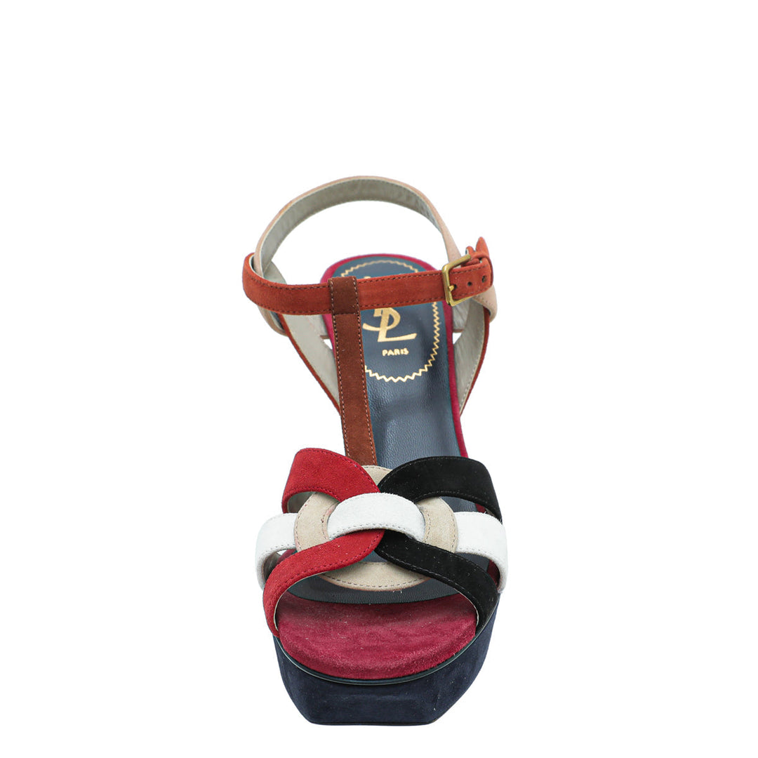 YSL Multicolor Suede Tribute Platform Sandal 38