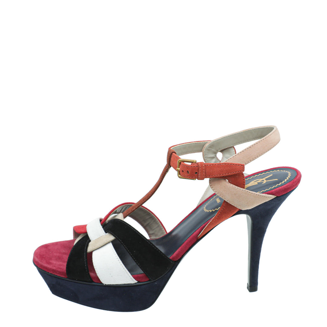 YSL Multicolor Suede Tribute Platform Sandal 38