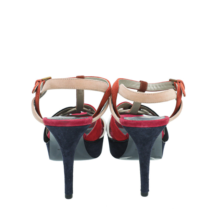 YSL Multicolor Suede Tribute Platform Sandal 38